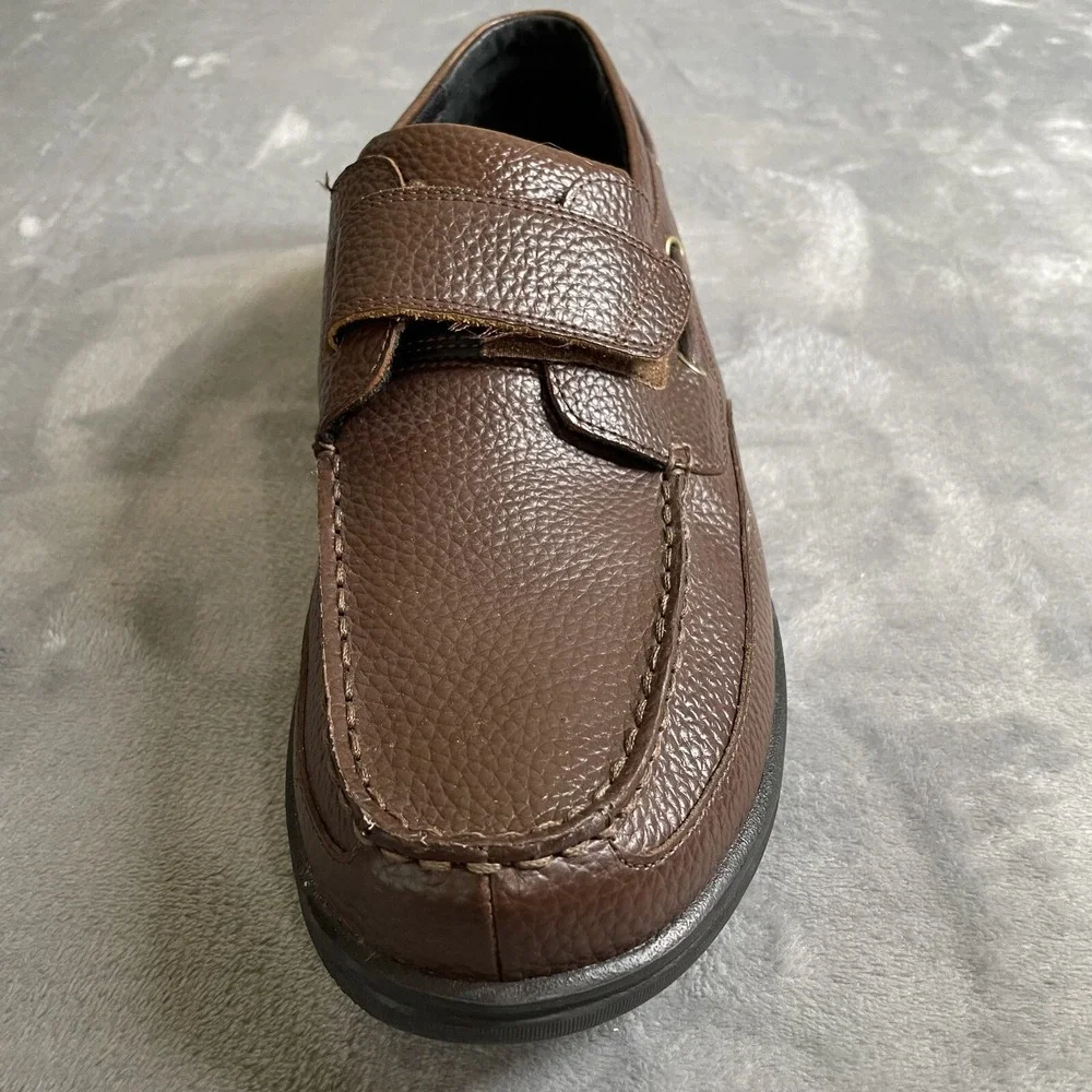 Apex A2100M Mens‎ Comfort Boat Shoe US 15 Med Brown Leather Hook & Loop Diabetic